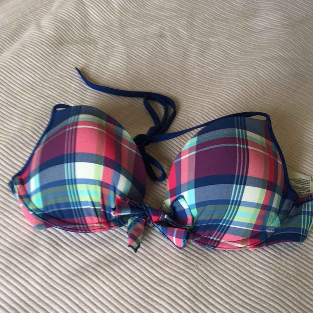Abercrombie & Fitch Plaid Bikini Top - Blue and Pink